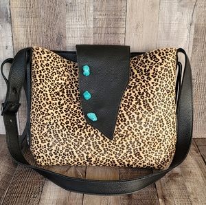 Leopard Hair on Cowhide Leather Purse 11x13x4 Cowgirl Western